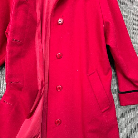 Forecaster Of Boston vintage pre 90's Womens Red Wool LongCoat Black Collar Sz 8 - Picture 8 of 12